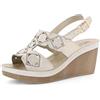 inblu Sandali Donna a Zeppa con Cinturino Regolabile, Plantare Imbottito e Decorazione Strass, Tacco 7,5cm, Platino, 39