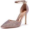 Zhabtuc Scarpe con Tacco Alto 10 cm da Donna, Eleganti Décolleté con Strass Scintillanti, Cinturino alla Caviglia, Strass Oro Rosa, 41 EU