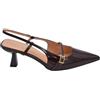 Malu Shoes Decollete Donna a Punta in Vernice Marrone Testa di Moro Tacco Spillo 4 cm Slingback Cinturino alla Caviglia Regolabile