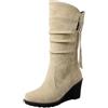 rismart Stivali Western Donna Polpaccio Medio Tacco a Zeppa Foderato con pelliccia sottile Camoscio Scarpe Invernali