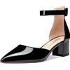 Aachcol Donna Cinturino alla Caviglia Pumps Chiusa a Punta Chunky Blocco Medio Tacco Heel D'Orsay Two-Piece 5 CM Nero Verniciata 45 EU