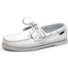 Bessiboog Mocassini da Uomo in Pelle con Lacci e Lacci Scarpe Casual da Barca in Pelle Piatta Bianca 42 EU