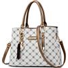 DORRISO Borsa Donna in PU, Borsa a Mano Elegante Grande Capienza con Tracolla Rimovibile e Motivo Fashion, Borsa per Lavoro, Shopping, Viaggio e Uso Quotidiano Beige Bianco A