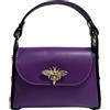 Modarno mini borsa in Vera pelle dollaro con chiusura a moschettone a forma di ape, borchie laterali, catena metallica rimovibile, manico in pelle (Viola)
