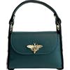 Modarno mini borsa in Vera pelle dollaro con chiusura a moschettone a forma di ape, borchie laterali, catena metallica rimovibile, manico in pelle (Verde Petrolio)