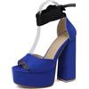 Lroey Reoly Sandali da Donna, Sandali Spuntati con Tacco Alto Cordoncino Tacco Chunky Sandali Ankle Wrap con Plateau, 1221Cgl Blu Numero 43 EU