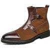 Generic Stivaletti Chelsea Uomo in Pelle con Punta Arrotondata, Tronchetti Bassi con Cinturino in Camoscio, Scarpe Casual Impermeabili da Passeggio,Marrone,42 EU