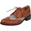 rismart Donna Classico Stringato Wingtips Tacco Grosso Contrastante Oxfords Scarpe Eleganti Marrone, 39 EU