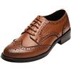 rismart Donna Brogue Appuntito Dito del Piede Pelle Oxfords Scarpe Stringate Basse