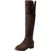 MODSGUE Stivali da donna comodi in camoscio elegante tacco western con punta tonda alta tinta unita lunga stivali da donna stivali western comodi basic estivi da donna, marrone, 42 EU