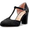 Castamere Donna Chunky Blocco Alto High Tacco Heel Rotonda Punta Pumps T-Strap Fibbia da Matrimonio Ufficio 8.5 CM Heels Nero 37 EU