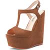 Saekcted Donna Alto High Zeppa Piattaforma Tacco Heel Aperte sulla Punta Sandali T-strap Cinturino alla Caviglia Fibbia Feste Dress Cute Scarpe Marrone A 35 EU