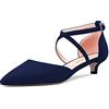 HDEUOLM Donna Basso Gattini Tacco Heel Chiusa a Punta Sandali Cinturino alla Caviglia Cinturino Incrociato Fibbia Pumps da Matrimonio Sexy Dress 3.5 CM Heels Scarpe Blu Scamosciato C 44 EU
