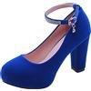 Lroey Reoly Décolleté con Tacco Largo da Donna, Pompe al Tallone Alto Punta Rotonda Fibbia Scarpe da Festa con Plateau con Cinturino alla Caviglia Eleganti Aaggbt Blu Numero 45 EU