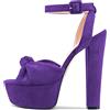 Castamere Donna Alto High Chunky Blocco Piattaforma Tacco Heel Aperte sulla Punta Cinturino alla Caviglia Nodo Fiocco Sandali Viola 45 EU