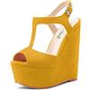 Saekcted Donna Alto High Zeppa Piattaforma Tacco Heel Aperte sulla Punta Sandali T-strap Cinturino alla Caviglia Fibbia Feste Dress Cute Scarpe Giallo 41 EU