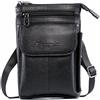 Hengwin Multifunzionale in vera pelle con cerniera tasche da uomo look vintage borsa a tracolla per telefono cellulare custodia per viaggi, attività all'aperto (Nero)