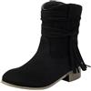 Générique Stivaletti in camoscio da donna - Scarpe da città, da donna, stivaletti larghi a punta, stivaletti tacco piccolo e comodo frangia scarpe con tacco grande, Nero , 44 EU
