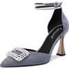 Castamere Donna Alto High Chunky Blocco Tacco Heel Diamante Cristallo Cinturino alla Caviglia a Punta Pumps Cute 8.5 CM Heels Grigio Scamosciato 37 EU