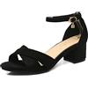 Lizoleor Sandali Donna Tacco Largo Medio Aperte Scarpe Con Cinturino Alla Caviglia Fibbie Festa Estive Comodo Moda Casual Nero Numero 32 EU