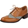 rismart Donna Classico Stringato Wingtips Tacco Grosso Contrastante Oxfords Scarpe Eleganti Marrone Chiaro, 38.5 EU