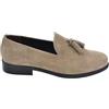 Malu Shoes Scarpe Uomo Mocassino Elegante Cerimonia in Vera Pelle Scamosciata Beige con Nappe Fondo Cuoio Antiscivolo Made in Italy (39 EU)