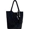 Modarno Borsa shopper da donna in vera pelle scamosciata, con custodia per gioielli dello stesso colore - Borsa a mano - Borsa a spalla (Nero)