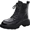 rismart Donna Stringata Stivaletti con Zip Tacco Grosso Punta Rotonda Pelle Bootie da Combattimento Nero, 39 EU