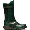 Infinity Leather Stivali da donna FLY MES 2 in Pelle con Zeppa, Fibbia, Cerniera e Plateau a Metà Polpaccio, Verde