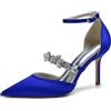 IvoireCh Décolleté da donna in raso, con cinturino alla caviglia e strass, tacco alto a punta, per sposa e ballo, eleganti scarpe da cocktail e cerimonia