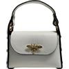 Modarno mini borsa in Vera pelle dollaro con chiusura a moschettone a forma di ape, borchie laterali, catena metallica rimovibile, manico in pelle (Bianco)