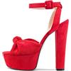 Castamere Donna Alto High Chunky Blocco Piattaforma Tacco Heel Aperte sulla Punta Cinturino alla Caviglia Nodo Fiocco Sandali Rosso 43 EU