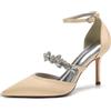 IvoireCh Décolleté da donna in raso, con cinturino alla caviglia e strass, tacco alto a punta, per sposa e ballo, eleganti scarpe da cocktail e cerimonia