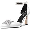 Castamere Donna Alto High Chunky Blocco Tacco Heel Cinturino alla Caviglia Diamante Cristallo a Punta Pumps 8.5 CM Heels Bianco 38 EU