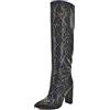 QUEEN HELENA Stivali Alti Donna con Tacco K2010 | Stivali ecopelle effetto coccodrillo, fodera sintetica, suola in gomma, tacco largo 10 cm, gambale 45 cm, punta arrotondata