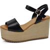IF Scarpe Sandali Con Zeppa da Donna con Platform Corda Plateau in Paglia Cinturino alla Caviglia Comode Z7479-09 nero N.36