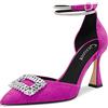 Castamere Donna Alto High Chunky Blocco Tacco Heel Diamante Cristallo Cinturino alla Caviglia a Punta Pumps Cute 8.5 CM Heels Magenta Rosso Scamosciato 38 EU