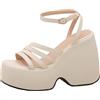 Lroey Reoly Sandali da Donna, Scarpe da Festa con Tacco Alto E Punta Aperta Fibbia Zeppa Sandali con Cinturino Alla Caviglia con Plateau, 3153Cnd Beige Numero 33 EU