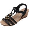 rismart Donna Sandali Moda Intrecciati con Tacco Zeppa Cinghie Elastiche Punta Aperta Estive Scarpe Nero,36 EU