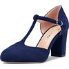 Castamere Donna Chunky Blocco Alto High Tacco Heel Rotonda Punta Pumps T-Strap Fibbia da Matrimonio Ufficio 8.5 CM Heels Blu Navy 39 EU