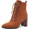 Castamere Donna Lacci Stivali Caviglia Tacco a Blocco Polacchine 7.5CM Medio Tacco Marrone Scamosciato Scarpe EU 37