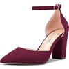 Castamere Donna Chunky Blocco Alto High Tacco Heel a Punta Pumps Cinturino alla Caviglia Fibbia da Matrimonio Feste Sexy 8.5 CM Heels Borgogna Rosso 35 EU
