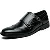 Kanggrei Mocassino da Uomo con Doppia Fibbia Monk Strap in Pelle PU con Punta ad Ala Oxford, Scarpe Eleganti Casual comode da Uomo Formali(Color:Nero,Size:43 EU)