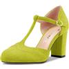 Castamere Donna Chunky Blocco Alto High Tacco Heel Rotonda Punta Pumps T-Strap Fibbia da Matrimonio Ufficio 8.5 CM Heels Verde Lime 39 EU