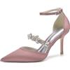 IvoireCh Décolleté da sposa in raso da donna - Décolleté da matrimonio con cinturino alla caviglia e strass, tacco alto a punta per sposa e cerimonia, eleganti scarpe da cocktail e da cerimonia, 37 EU