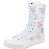 rismart Donna Tela Stivali Metà Polpaccio Floreale High Tops Stringate Scarpe(Bianco-multiplo,38.5 EU)