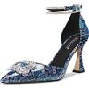 Castamere Donna Alto High Chunky Blocco Tacco Heel Cinturino alla Caviglia Diamante Cristallo a Punta Pumps 8.5 CM Heels Blu Multicolore 40 EU