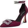 Castamere Donna Alto High Chunky Blocco Tacco Heel Diamante Cristallo Cinturino alla Caviglia a Punta Pumps Cute 8.5 CM Heels Borgogna Rosso 37 EU