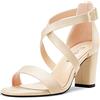 Saekcted Donna Chunky Blocco Alto High Tacco Heel Aperte sulla Punta Sandali Cinturino Incrociato Casual Classico 8 CM Heels Nudo 38 EU