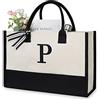TOPDesign Borsa da spiaggia iniziale personalizzata della tela, borsa di totalizzatore del regalo con monogramma per le donne